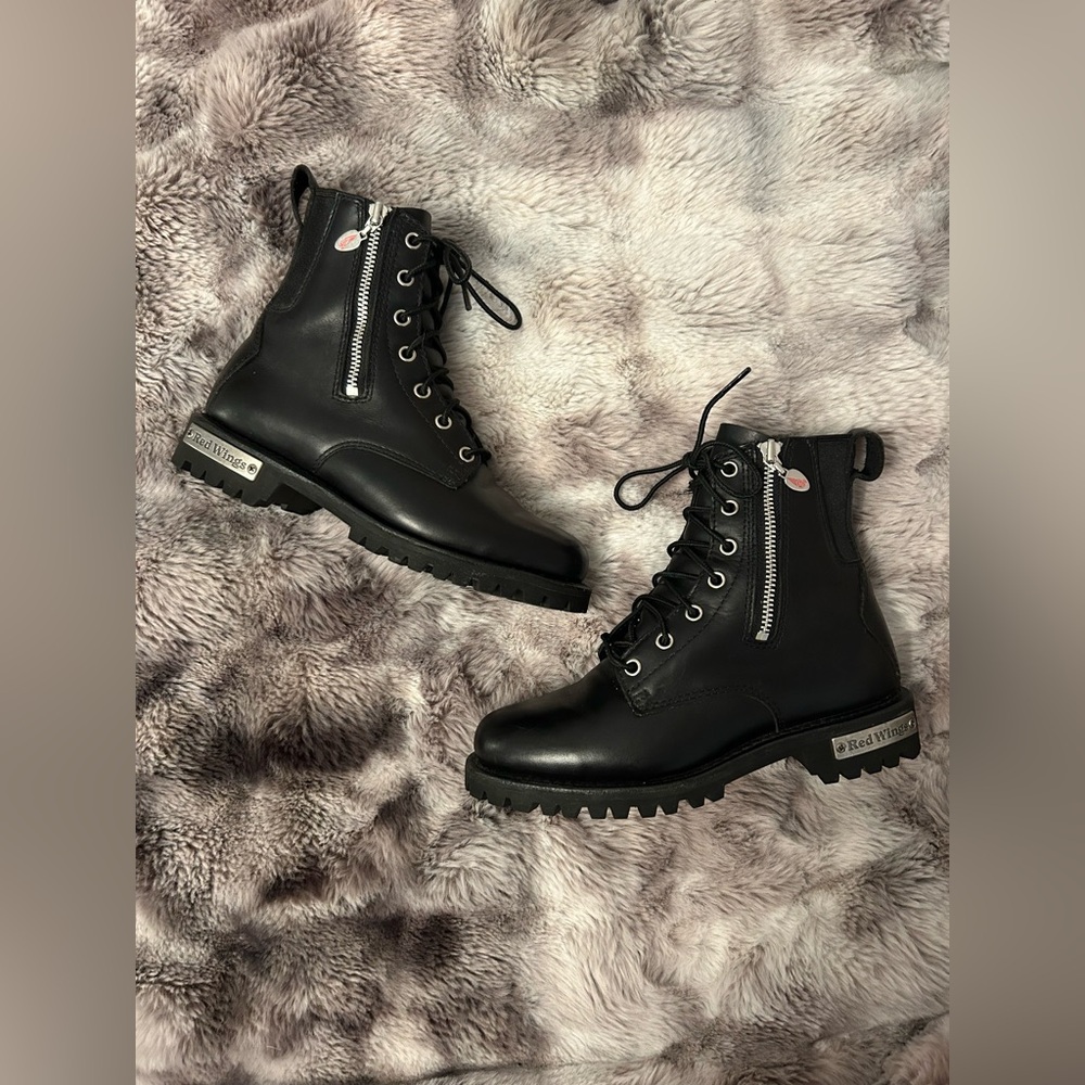 ‼️Women’s Vintage Redwing Black Leather Side Zipper Moto Boots Size 6.5
